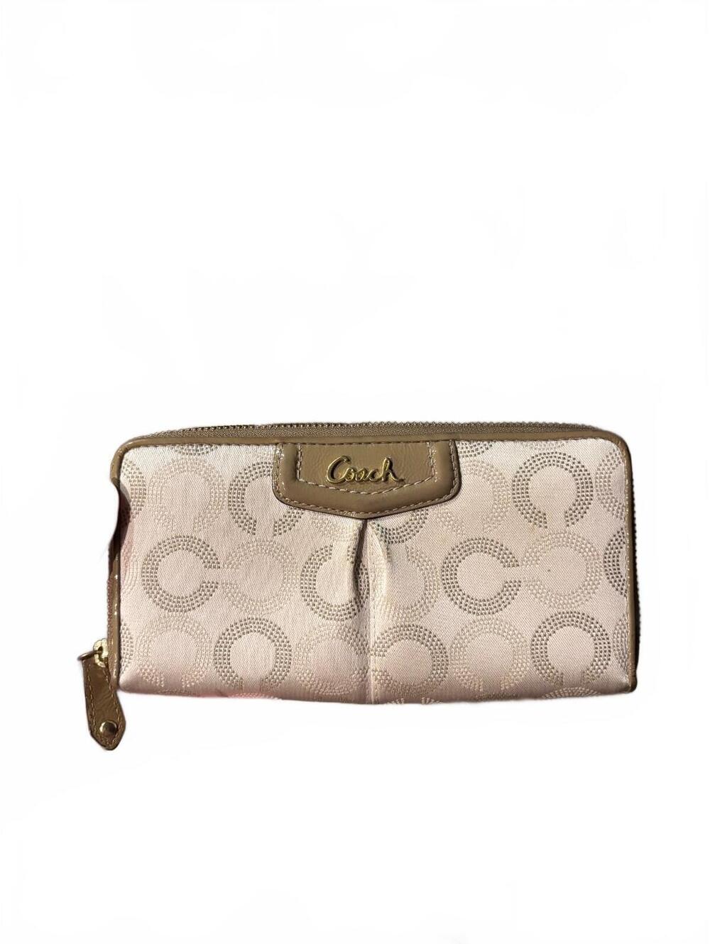 Coach Signature Canvas Zip Wallet in Beige and Brown